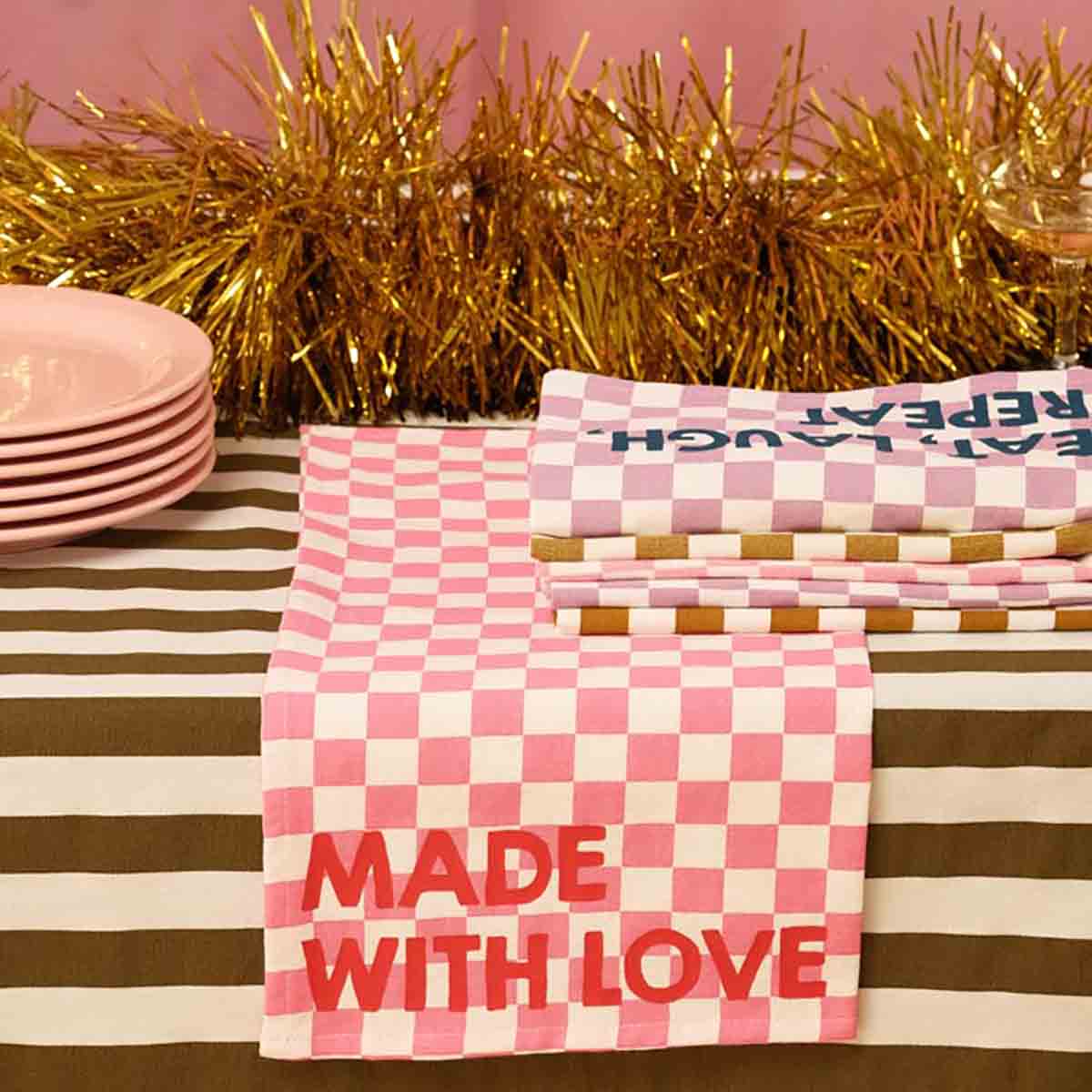 Lot de 2 serviettes - Josephine Damier Strawberry Made with love