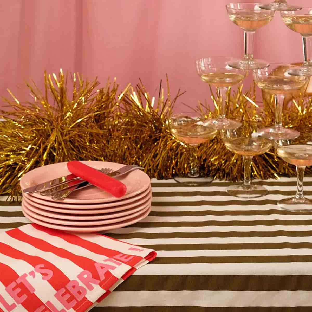 Lot de 2 serviettes - Josephine Rayures Cerise Let's celebrate !