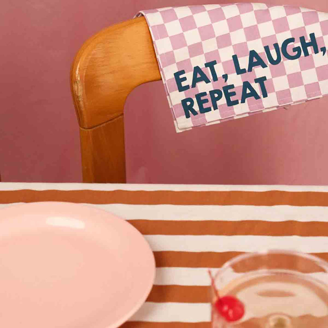 Lot de 2 serviettes - Josephine Damier Mauve Eat, Laugh, Repeat