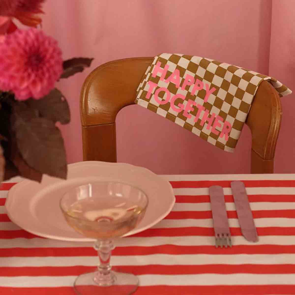 Pack of 2 napkins - Josephine Checkerboard Caramel Happy together 