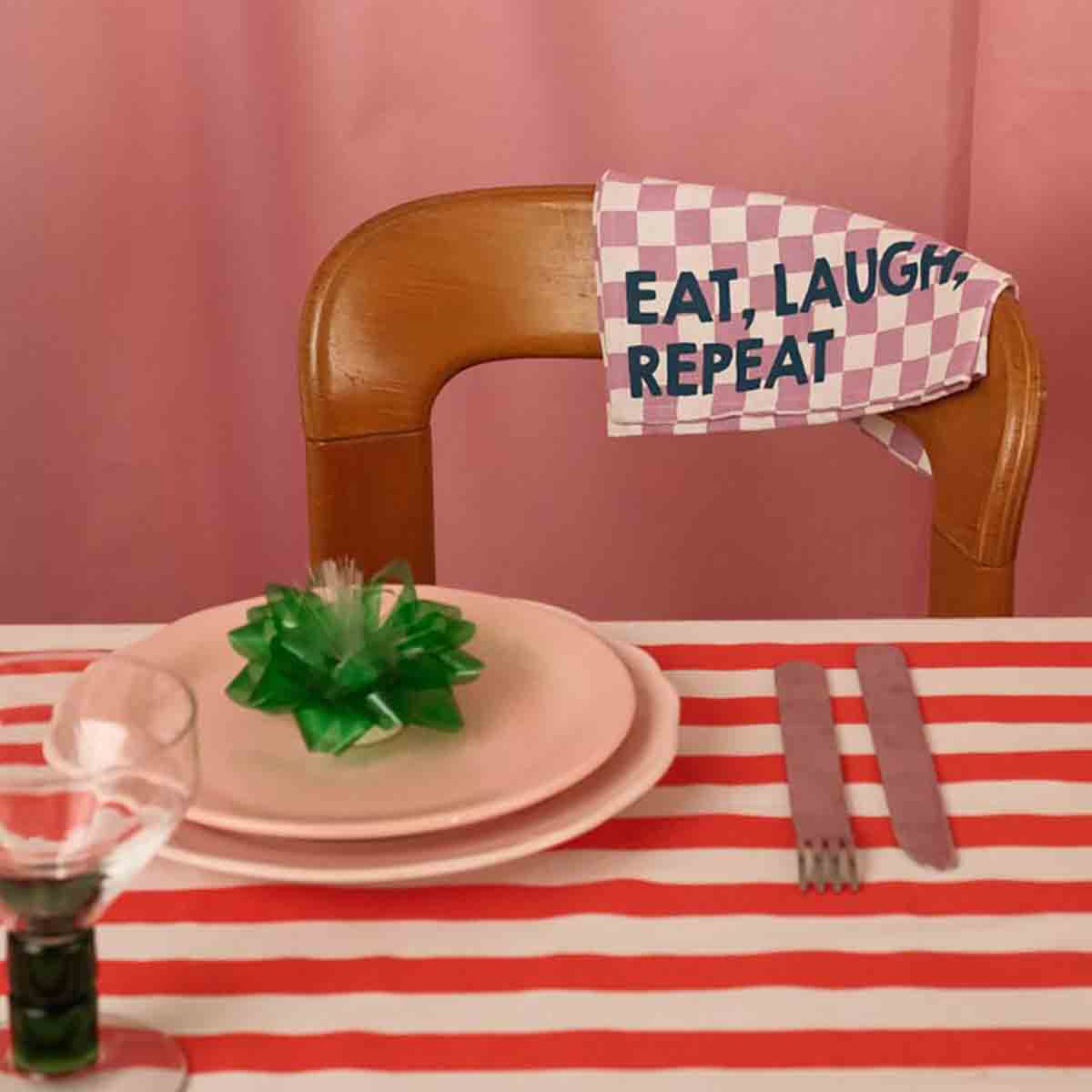 Pack of 2 napkins - Josephine Checkerboard Lilac Eat, Laugh, Repeat