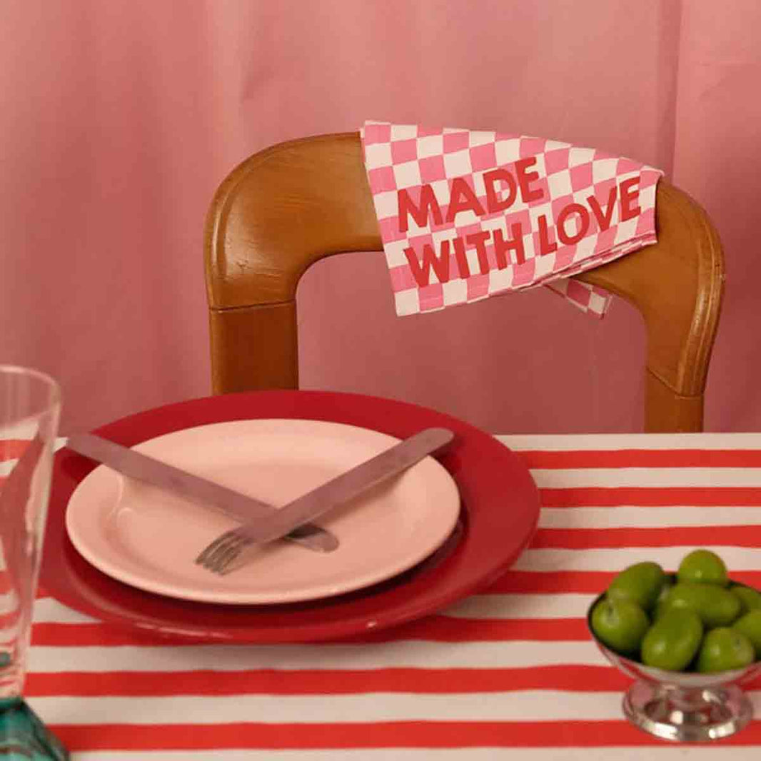 Lot de 2 serviettes - Josephine Damier Strawberry Made with love