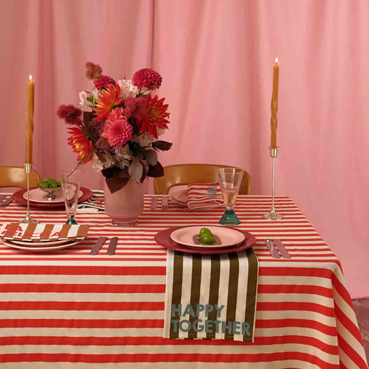 Lot de 2 serviettes - Josephine Rayures Olive Happy together