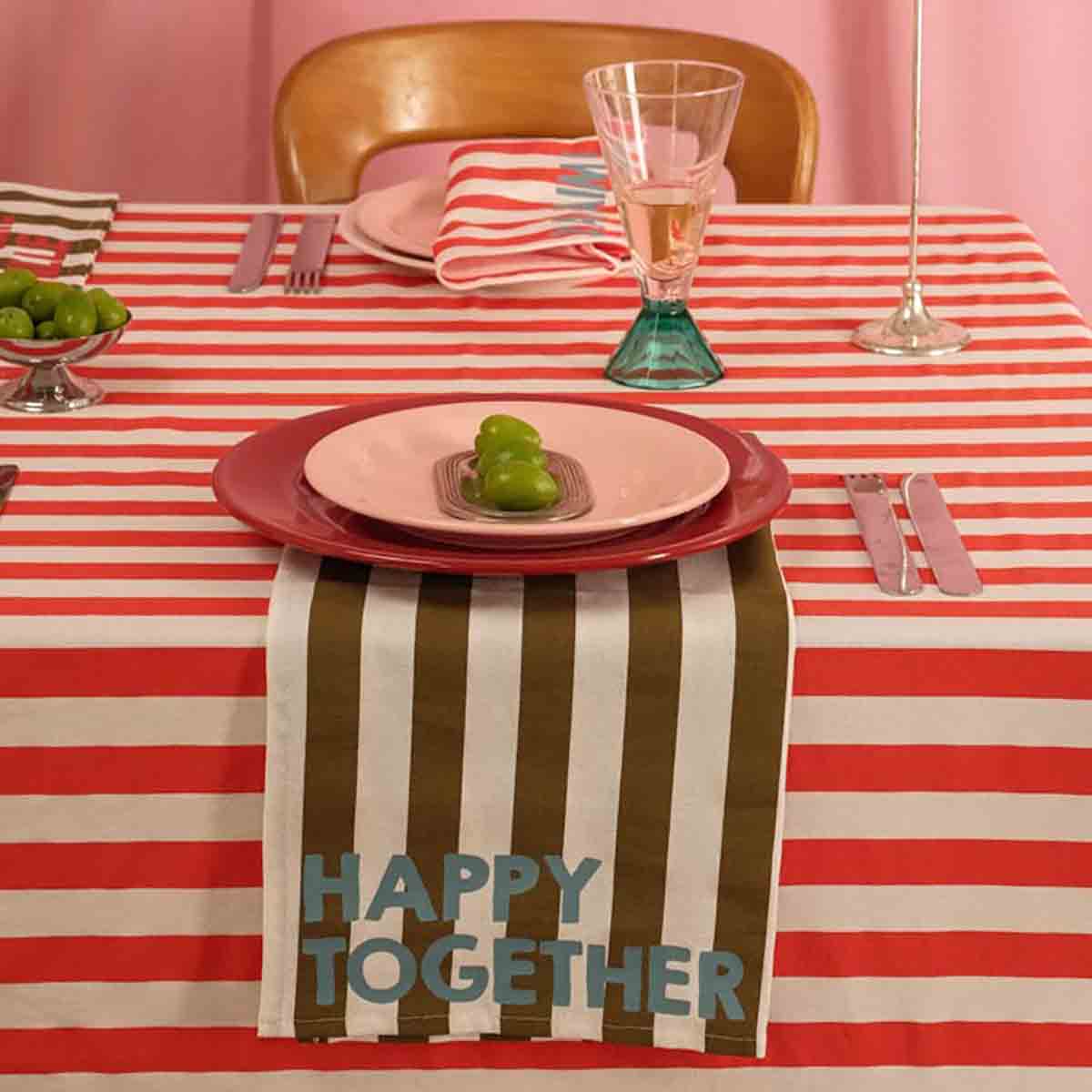 Lot de 2 serviettes - Josephine Rayures Olive Happy together